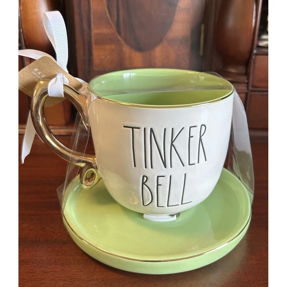 Rae Dunn~Tinker Bell~Tea/Coffee Cup Saucer Set~Disney Peter Pan Collection~NWT
